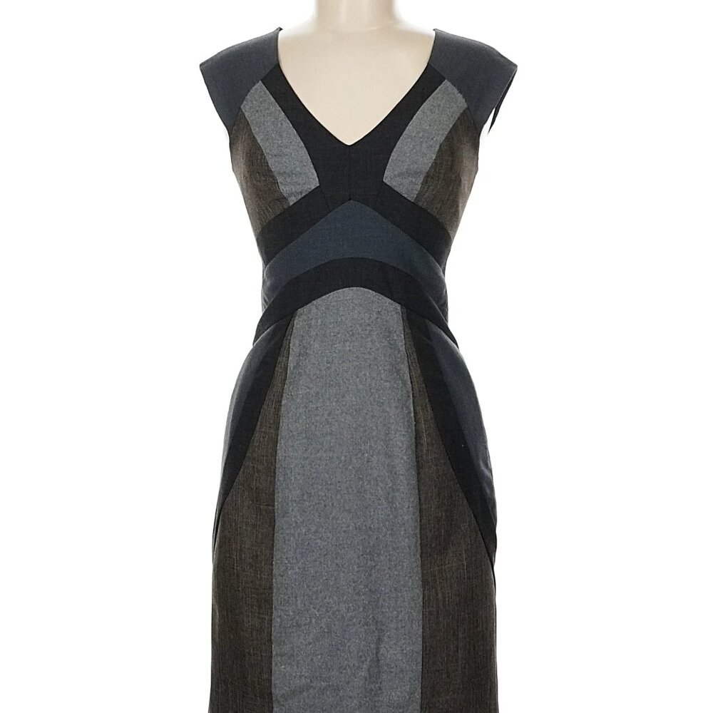 Rebecca Taylor Virgin Wool Blend Colorblock Sheath Dress Gray 4